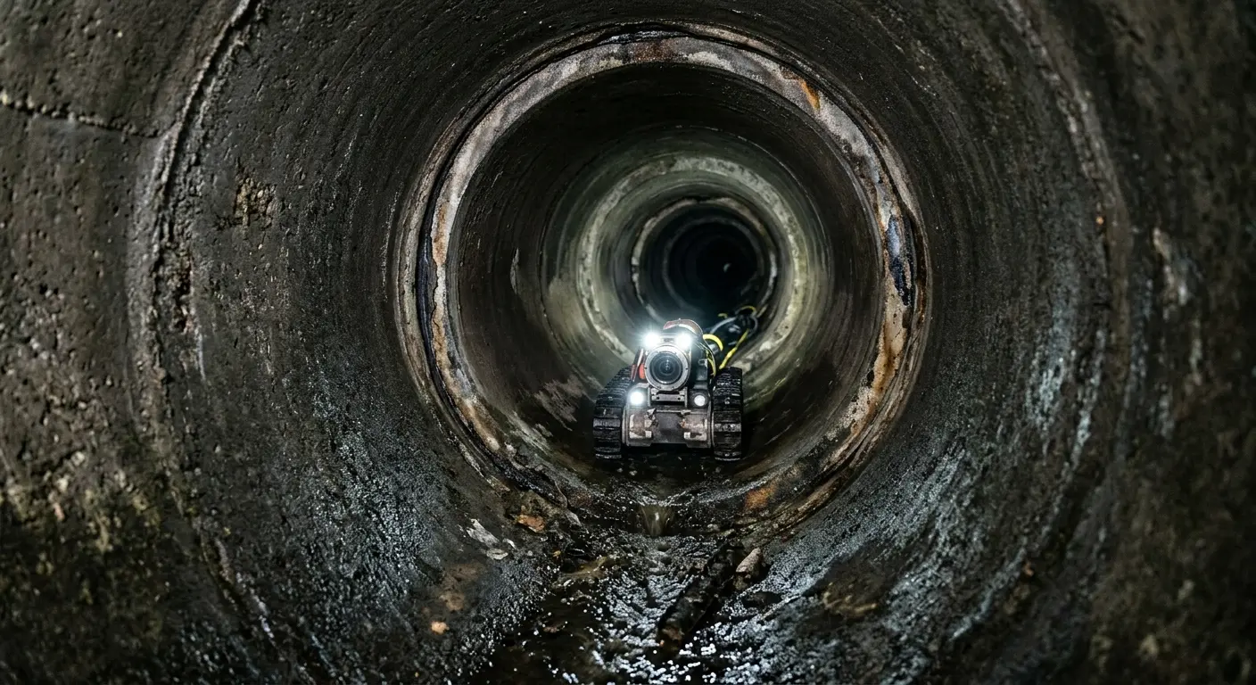 Robotic sewer camera inspecting pipe interior for Sewer Line Cleaning in Fife