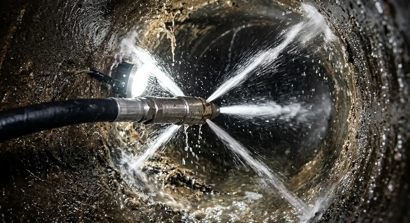 High-pressure hydro jetting nozzle cleaning sewer pipe for Sewer Line Relining in Fife
